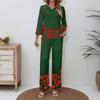Women's Loose Fit Two-piece Outfit Set Three Quarter Sleeve Blouse High Waist Wide Leg Pants Floral Print Casual Lounge Matching Suit