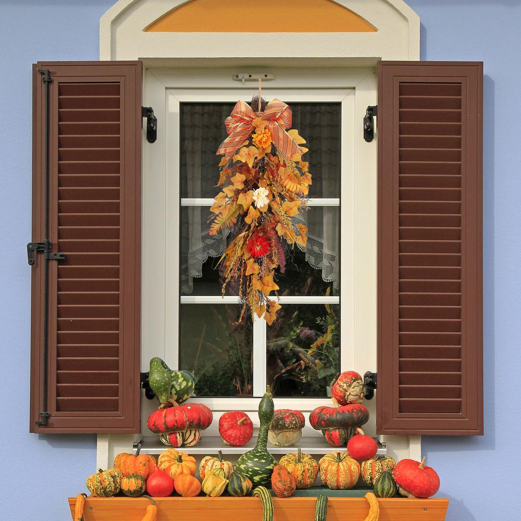 Maple Leaves Swag Wreath 24 Inch Artificial Fall Teardrop Swag Hanging Swag Maple Leaves for Home Decor