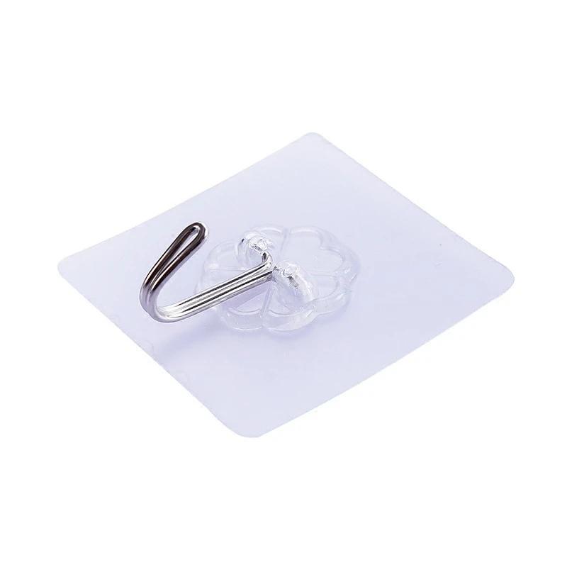 10pcs Transparent Stainless Steel Self-Adhesive Hooks Bathroom Towel Clothes Storage Sticker Hook Key Hangers Storage Holder