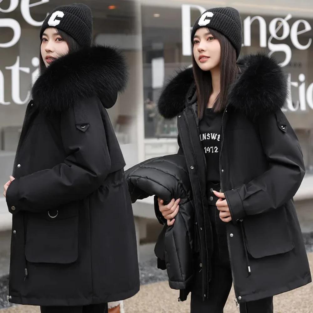 Winter Coat Thicken Parker Women's Warm Detachable Inner Down Cotton Jacket Female Loose Warm Hooded Parkas Overcoat