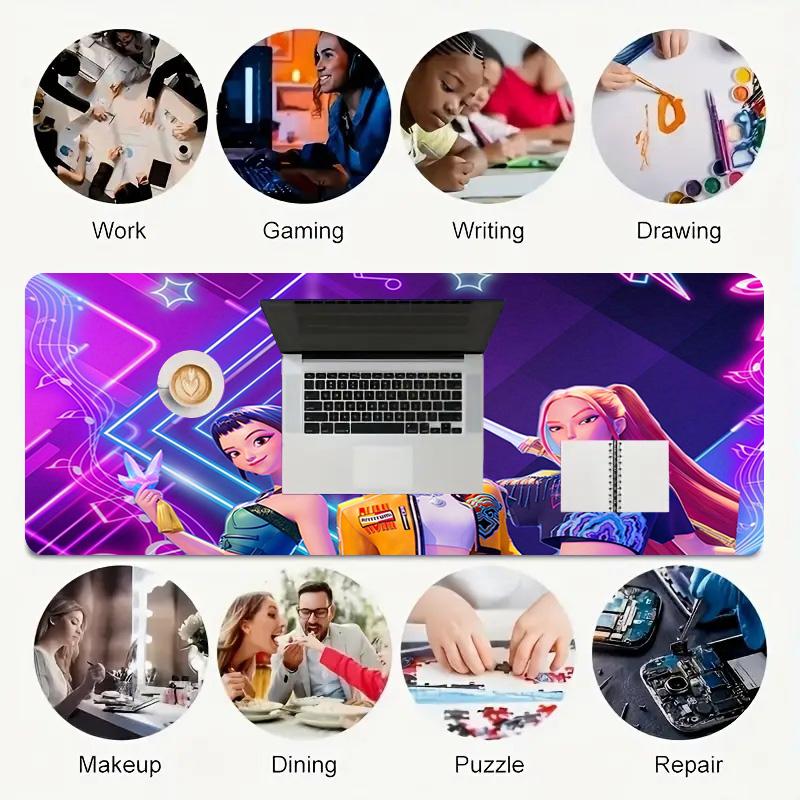 Neon Dreams Xl Gaming Mouse Pad Nonslip Rubber Base Stitched Edge Waterproof Desk Mat For Pc Laptop Gamer Office Computer Accessories C92921
