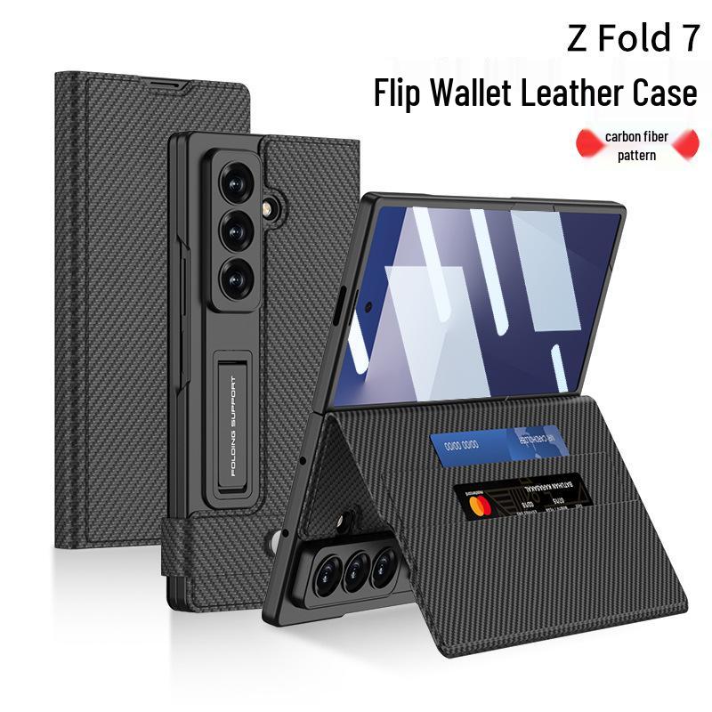 Samsung Z Fold7 Leather Wallet Case with Stand, Card Slot, and Protective Film