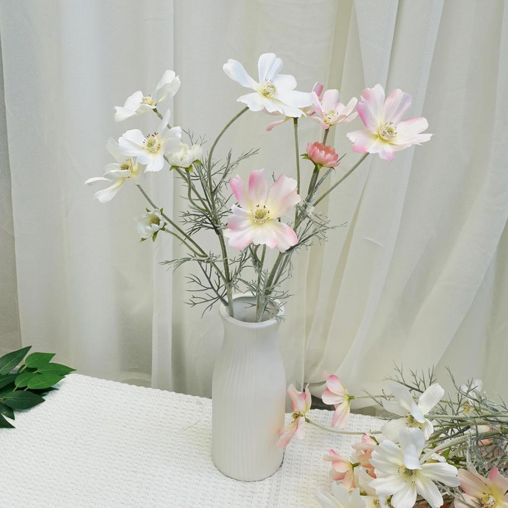 12PCS Artificial Light Pink & White Flowers with Stems 60cm Long Stem Artificial Wildflowers Faux Cosmos Flowers for Vase Plastic Flowers Floral