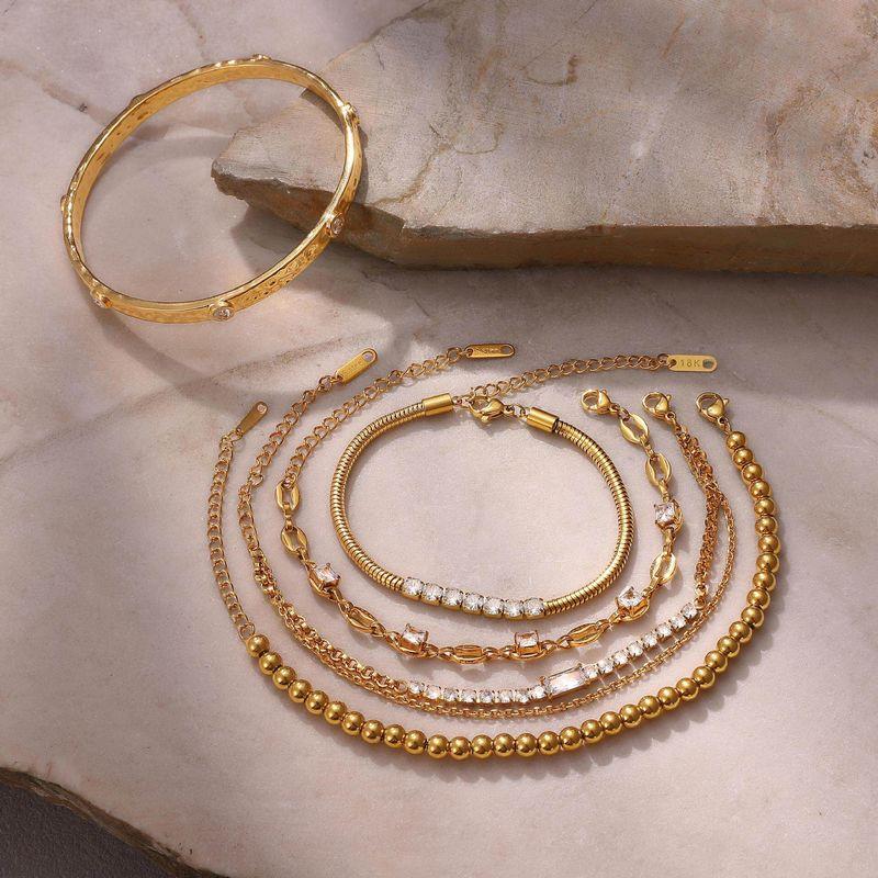 European and American Ins-Style Jewelry Titanium Steel Rhinestone Zircon Gold Simple Stackable Bracelet Plated with 18K Gold That Does Not Fade