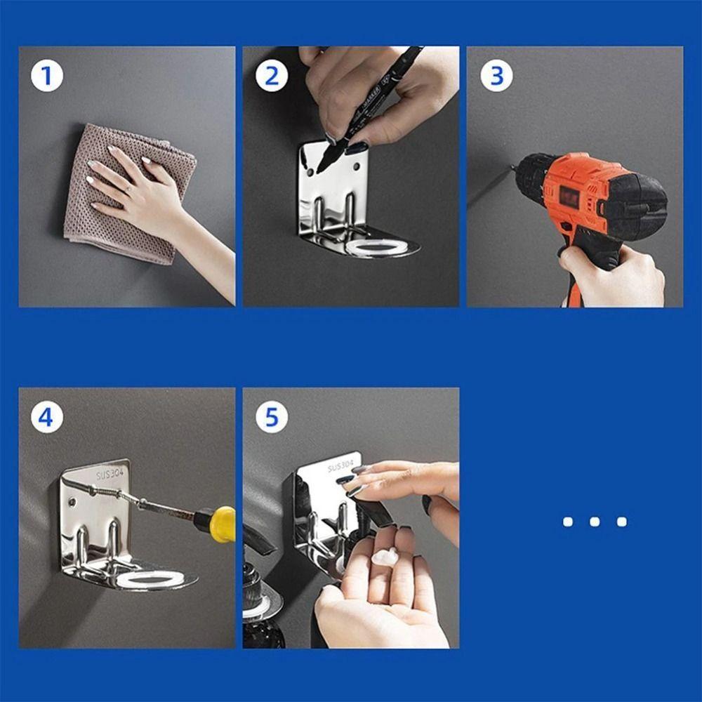 2Pcs Bathroom Kitchen Accessories Shampoo Pump Bottle Rack Wall Hanger Dispenser Organizer Hook