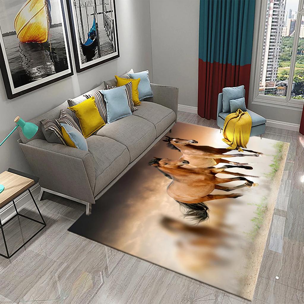 3D Horses Carpet Running Animal Carpet for Bathroom Entrance Door Mat Living Room Kitchen Non-Slip Carpet Bedroom Doormat Rugs