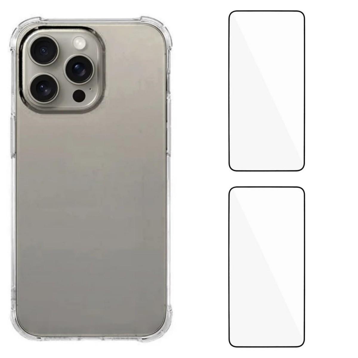 

For iPhone 16 Pro TPU Case WANLONFENG WL3 Series 1.5mm Phone Cover with 2Pcs Tempered Glass (Big Lens Hole) Transparent