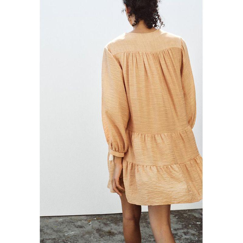 Spring and Summer New Women's Clothing Su Sui Series Accessories Contrast Color Embroider Comfortable Long Sleeve V-neck Short Dress 3897093