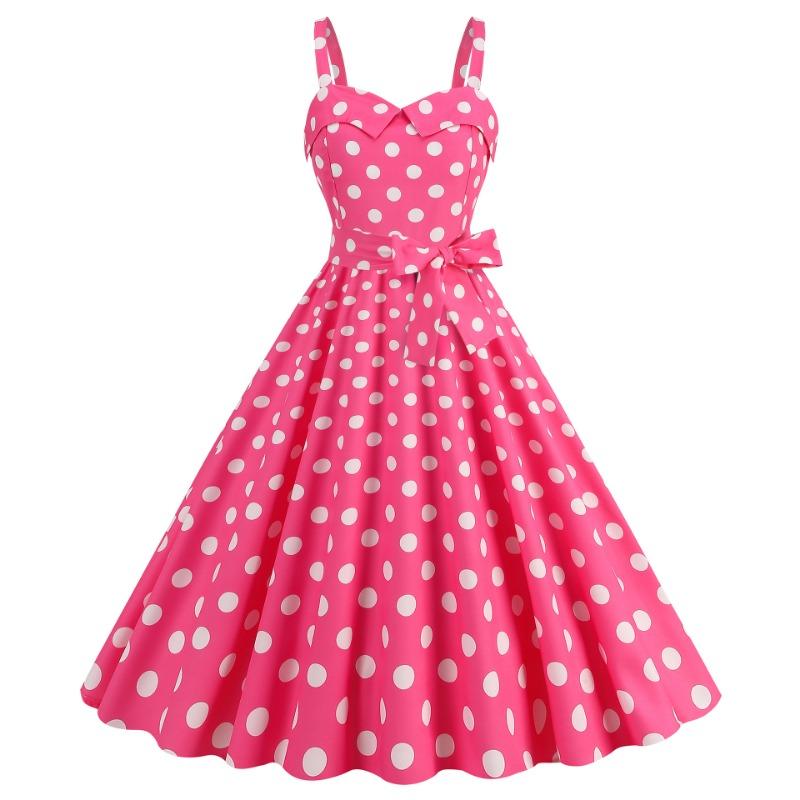 Sexy suspender chest wrap polka dot printed ruffle leaf edge A word big pendulum dress