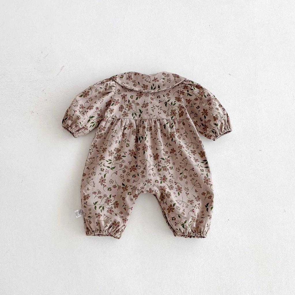 Korean Autumn Floral Romper: Stylish Newborn Cotton Crawling Suit with Peter Pan Collar