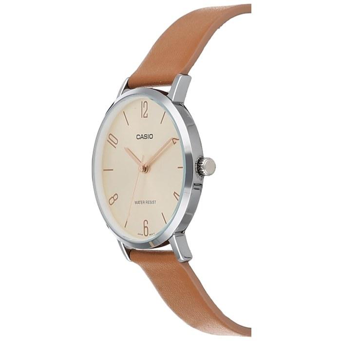 CASIO LTP-VT01L-5B Women's Minimalist Beige Dial Brown Leather Band Analog Watch, Brown 1.58 x 1.33 x 0.31