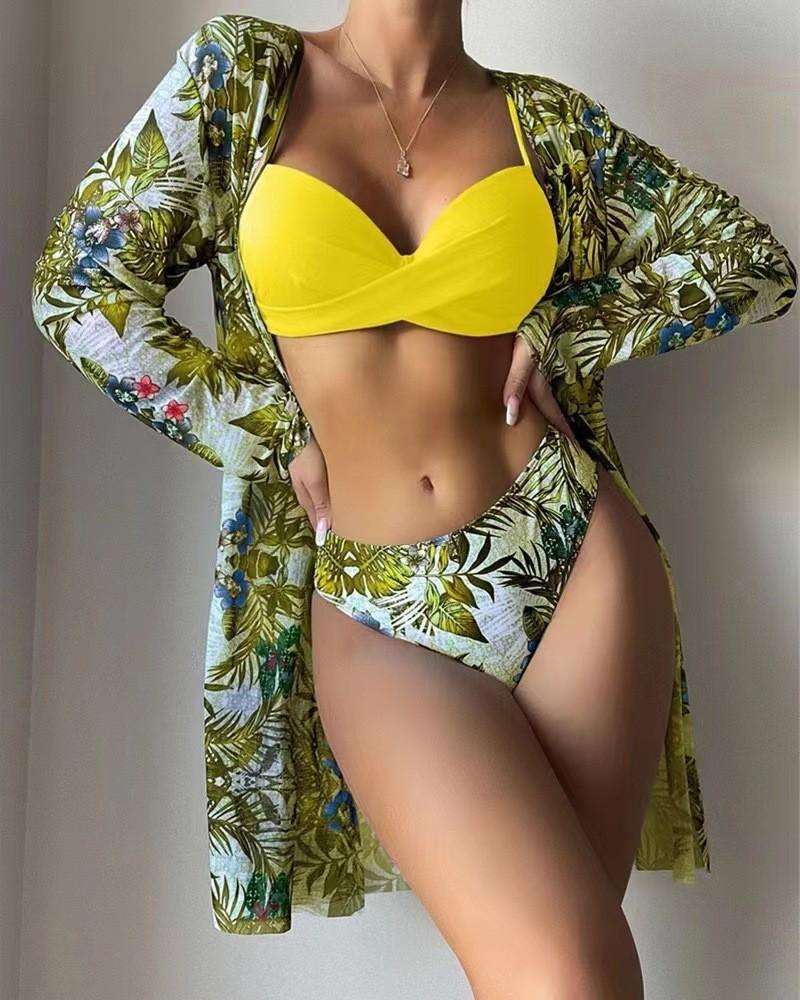 Swimsuit three-piece outerwear women's bikini split women's bikini sexy lace trend