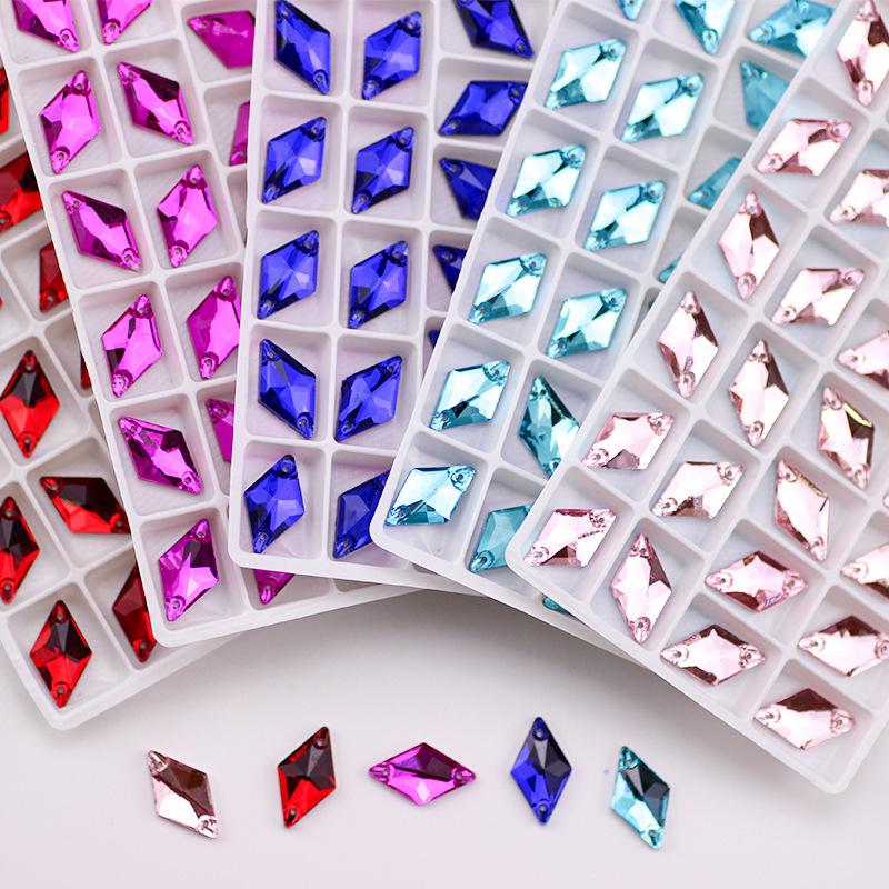 High Quality Rhombus Glass Crystal Sew On Rhinestones Strass Stone With Two Holes,DIY/clothing Accessories 1.1x1.9cm 28pcs
