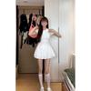 Girl tea gas a word short skirt casual summer waist thin casual pleated white shirt dress