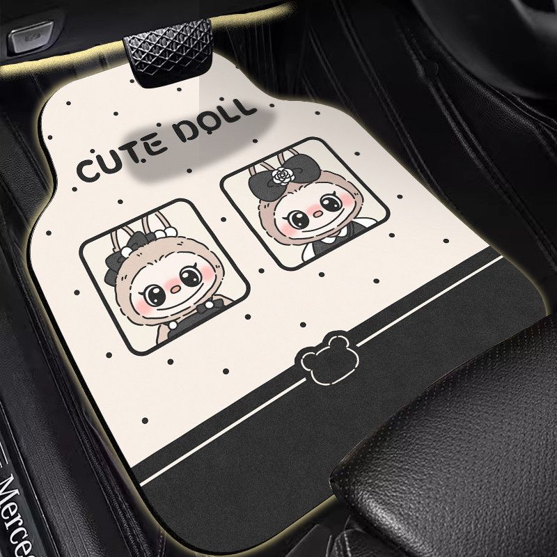 

Car Floor Mats, Cartoon Car Interior Decoration Mats, New Style Rear Seat Washable Anti-Stain Waterproof Semi-Enclosed Floor Mats [Front Row X1 Piece] T3313G Cute