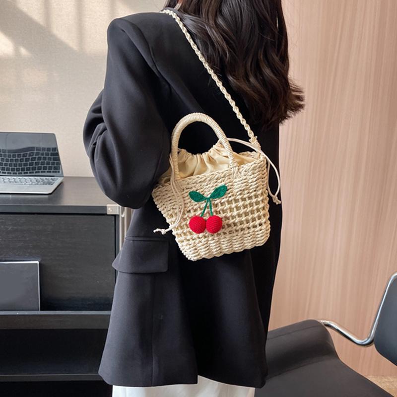 Yogodlns Çimen Dokuma Rattan Saklama Sepeti Askılı Çanta El Yapımı Hasır Dokuma Sepet Küçük El Çantaları Plaj Omuz Çantası