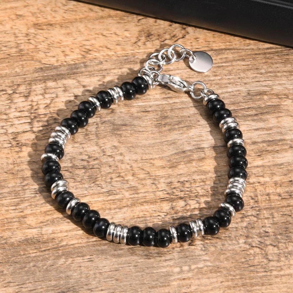 Black Onyx Stones Beaded Bracelets For Women Men Classic Tiger Eye Stones Chain Adjustable Wristband  For Valentine's Day Gift