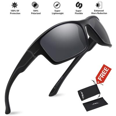 MAXJULI Sports Sunglasses Men Black Frame UV400 Protection for Outdoor Cycling Running Travel with Case MJ8014