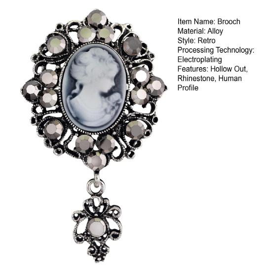 Women Brooch Retro Victorian Human Profile Rhinestone Decor Anti-slip Hollow Out Suit Coat Collar Hat Scarf