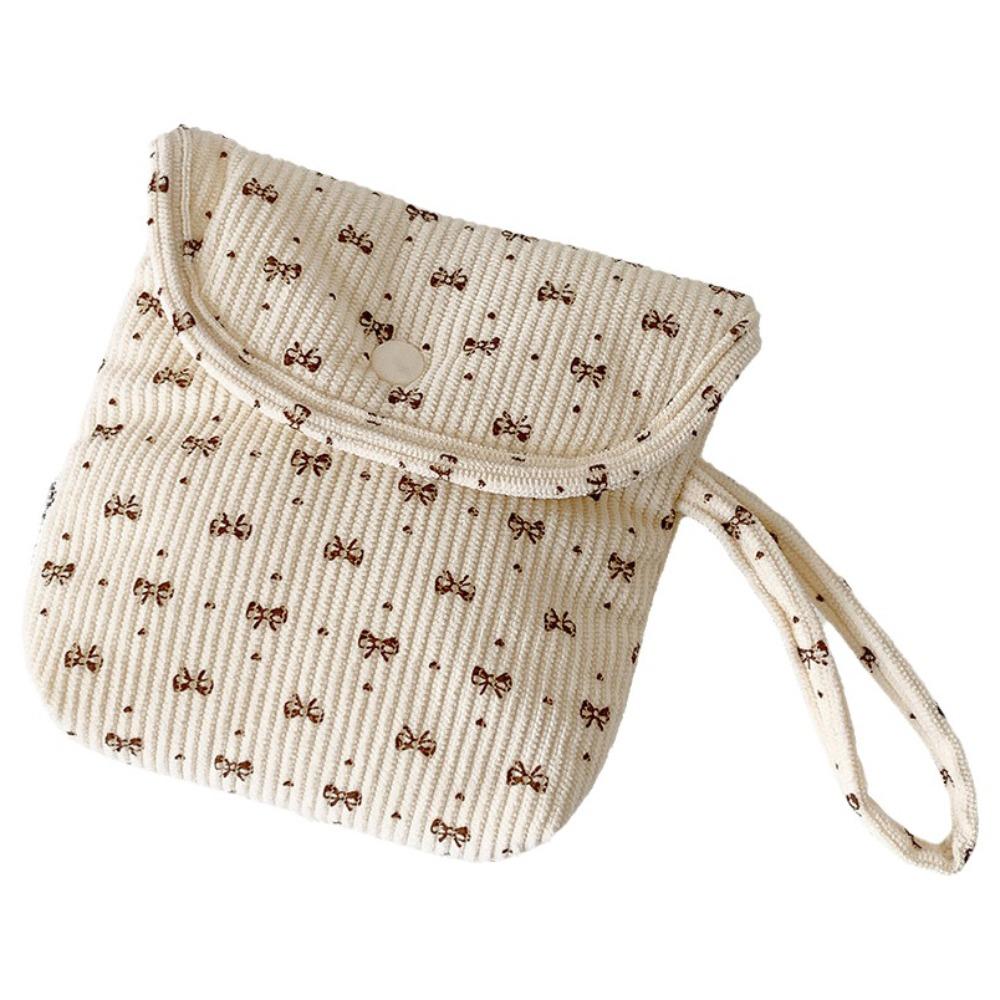 

Trendy Corduroy Sanitary Pads Bag Storage Bag Bowknot Coin Purse Portable Multipurpose Makeup Organizer for Students Women бежевый