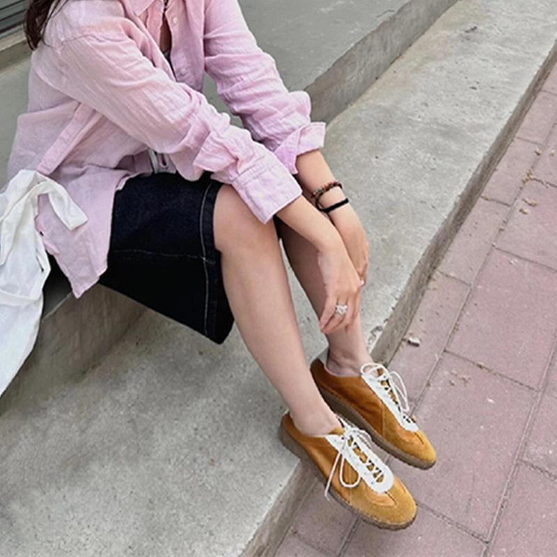 Fashion AIYUQI Women's German Training Shoes Genuine Leather 2025 New Flat Women's Sneakers Lace-up Platform Board Shoes Women