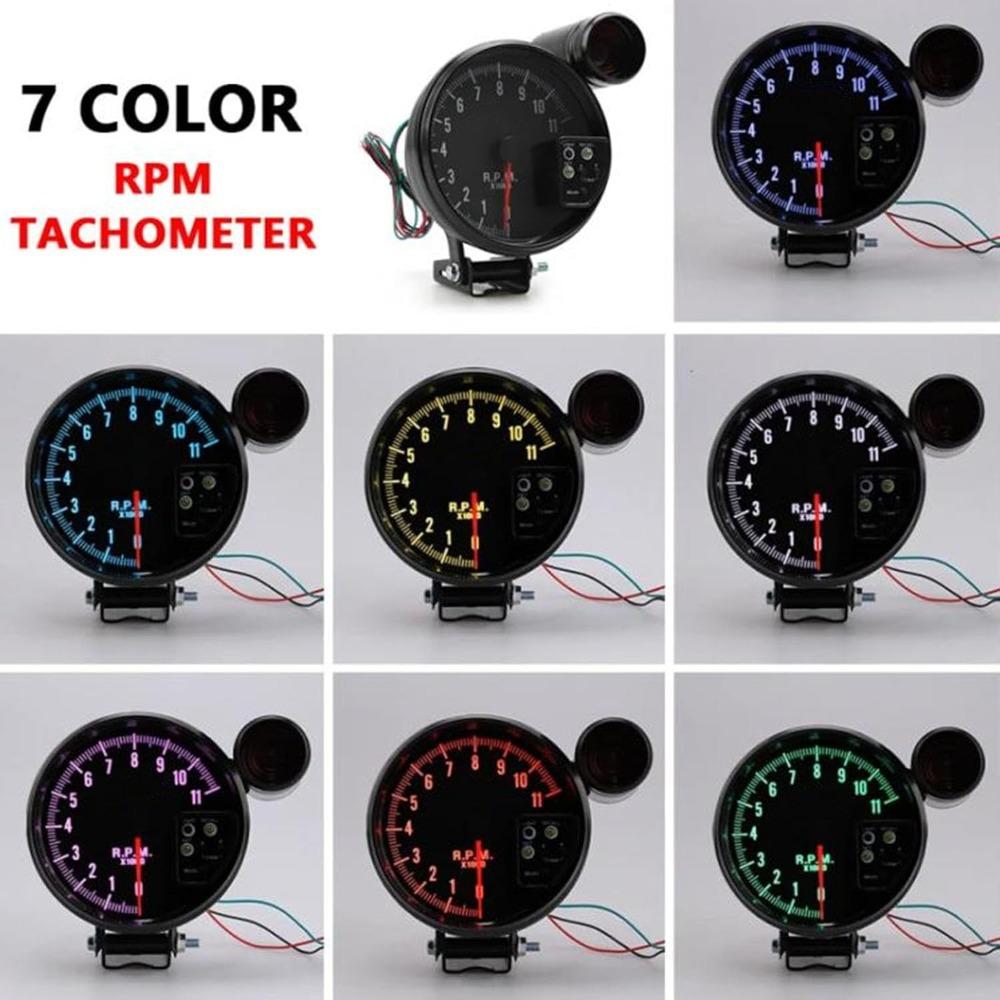 5 Inch Diameter Tachometer Gauge 7 Color Display LED Shift Light Tachometer Vehicles