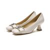 8-3 Square Head Thin Heel Single Shoes Spring and Autumn New Comfortable Metal Buckle Fashion High Heels Women