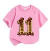 Kids Boys Girls 100% Cotton Crew Neck Short Sleeve T-Shirt, Funny Waffle Number 11 Print Tee for 11th Birthday Party Casual Soft Lightweight Summer To