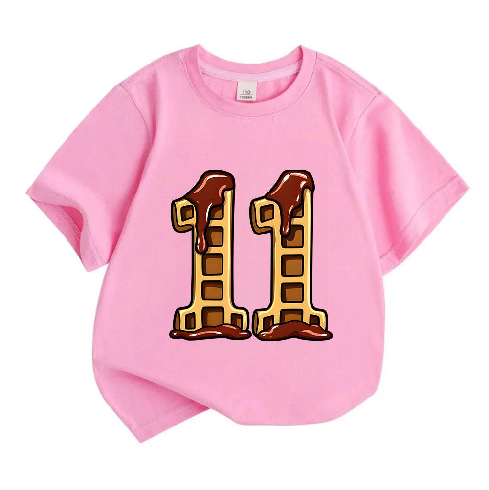 Kids Boys Girls 100% Cotton Crew Neck Short Sleeve T-Shirt, Funny Waffle Number 11 Print Tee for 11th Birthday Party Casual Soft Lightweight Summer To