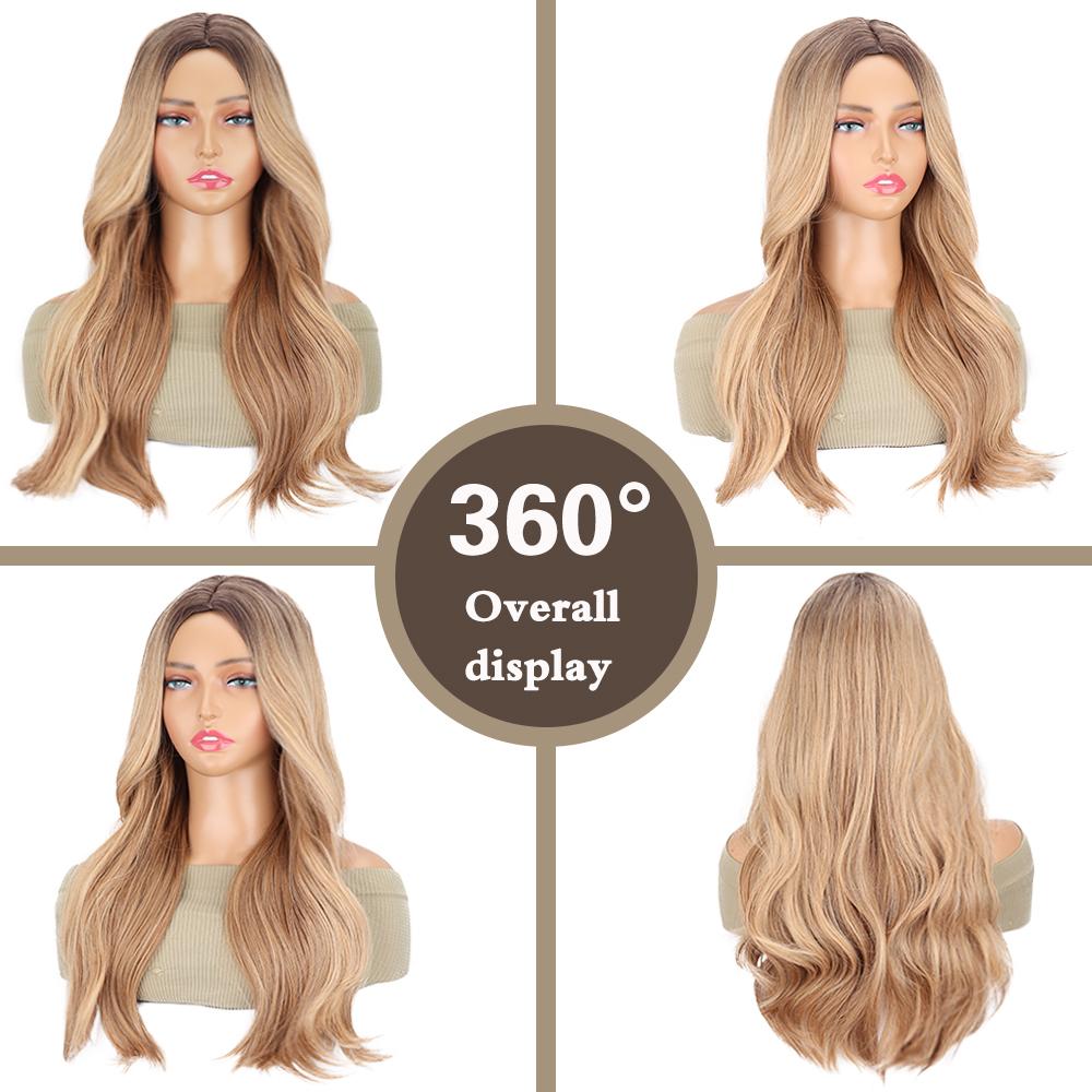 XINRAN Synthetic Wavy Wig With Bangs Extension Long Wig Heat Resistant Wigs For Women Daily Party Use