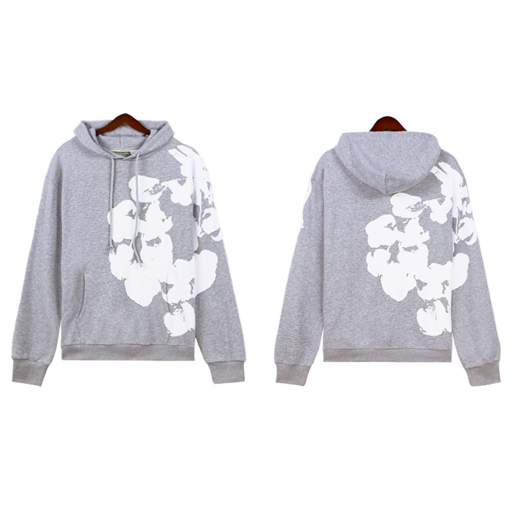 European and American New Sweater DENIM Large Print Pattern Hooded Top Men and Women the Same Sports and Leisure Loose Suit