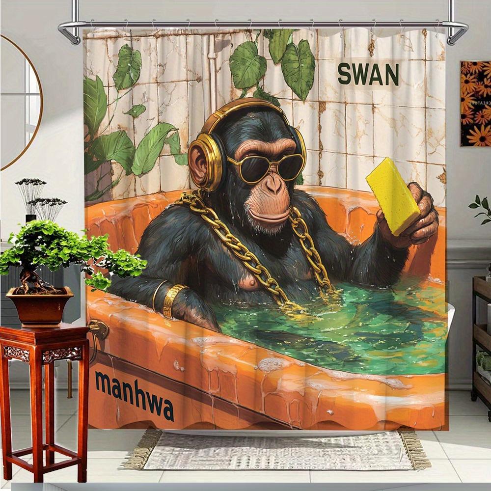 

1pc Creative Monkey in Bathtub Shower Curtain - Cool Fashion Glasses & Golden Chains Design, Vibrant Polyester Fabric Bathroom 90x180cm