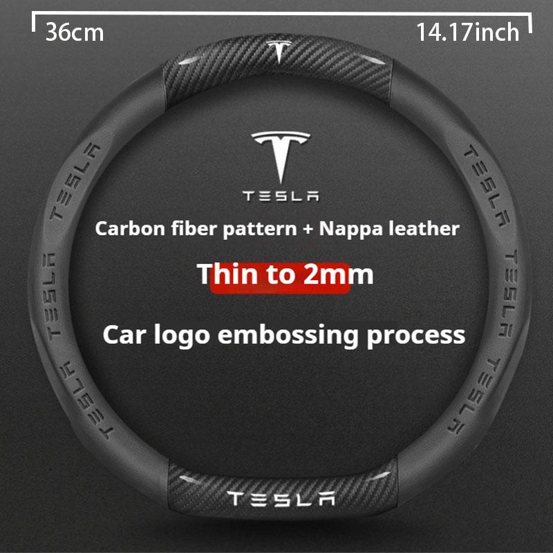 Car Carbon Fiber Leather Anti-Slip Steering Wheel Cover For Tesla Cybertruck Beast Roadster Model 3 Model Y Model S Model X