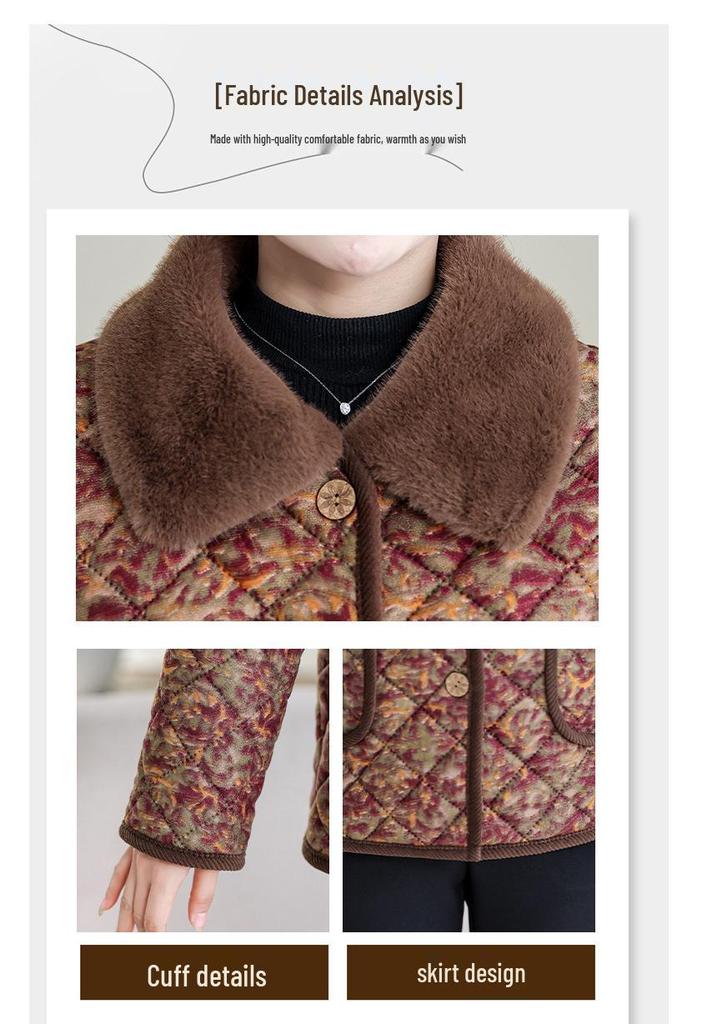 Mid-Aged & Elderly Women's Stylish Warm Velvet-Lined Winter Cotton Jacket