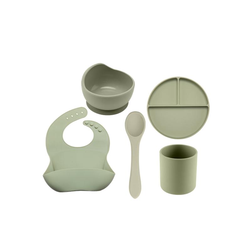 

5 шт. детская силиконовая посуда для кормления с присоской водонепроницаемая обеденная тарелка для новорожденных, наборы ложек для детей Set6