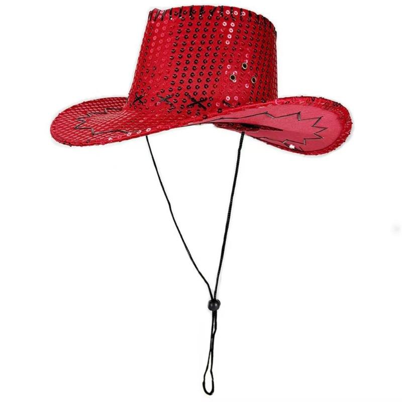Sequined Western Cowboy Hats for Festivals Parties and Carnivals Sparkling Design Lightweight Practical Polyester Hat