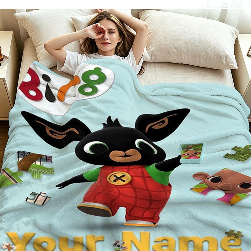 1PC Bing Custom Name Patterned Flannel Blanket Suitable For All Seasons for Home Decor Warmth and Comfort Gifts Holiday Present
