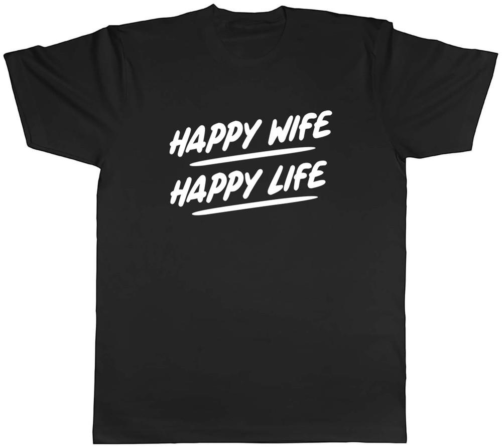 Смешная футболка для брака; Счастливая жена, счастливая жизнь Цитата Подарок Унисекс Футболка XL
