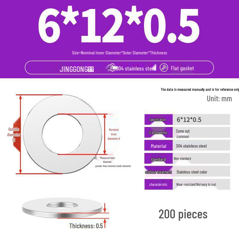 Zesílená plochá podložka/distanční kroužek z nerezové oceli 304 M4 M5 M6 M8