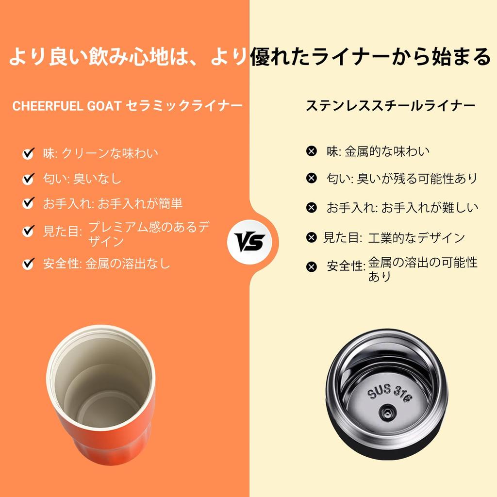 CHEERFUL GOAT Vacuum Insulated 350ml stainless steel and lid make this a great choice for or on the go Mug, – Ceramic-coated interior, double-walled