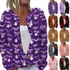 Women's Long Sleeve Knit Cardigan with Halloween Print Button Front Sweater for Fall Party Outfits