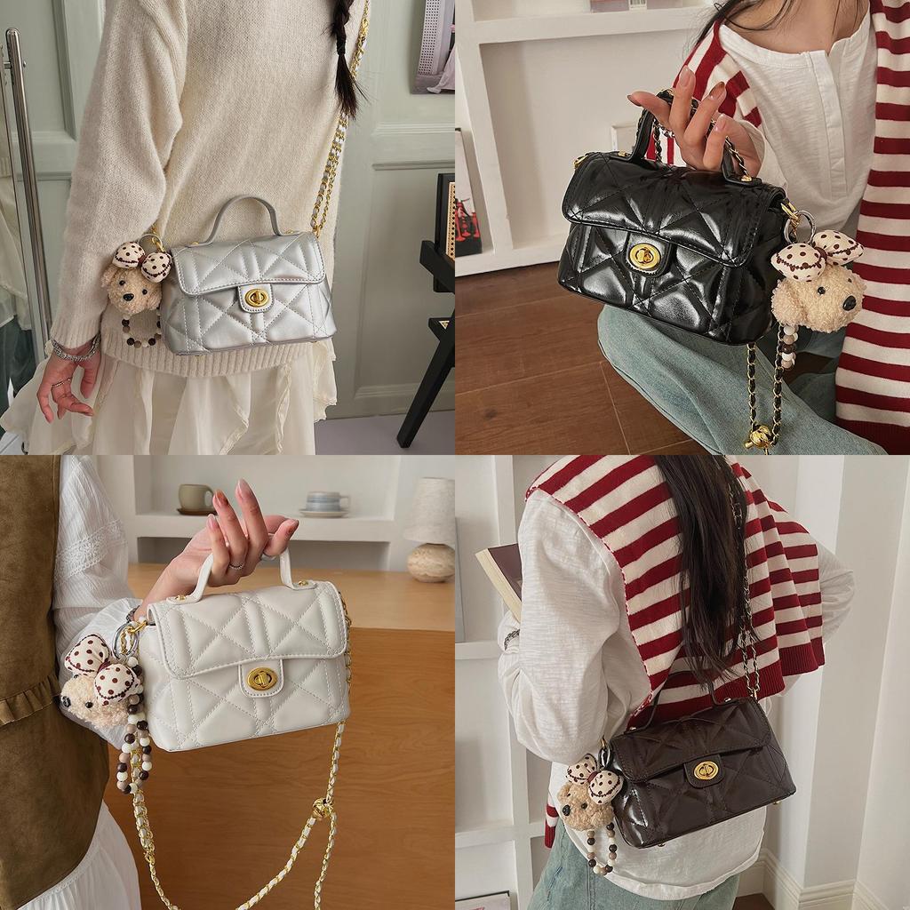 Pu Chain Strap Square Bag With Zipper Pocket For Daily Wear
