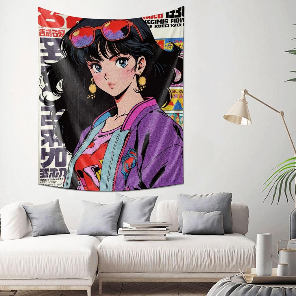 Anime Style Fashionable Women Tapestry  Colorful Trendy Mural Decorative Hanging Cloth