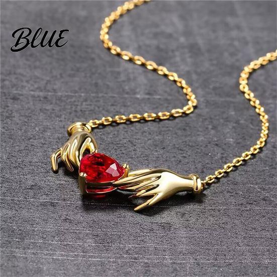 Vintage Style Alloy Necklace Hands Holding Heart Necklace Red Cubic Zirconia Meaningful Valentine Day Jewelry Gold-Tone Romantic Dainty for