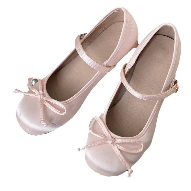Schößchen Dicker Absatz Einzelne Schuhe Weiblicher Sommer Flacher Mund Runder Kopf Mary Jane Schuhe Modisch und Bequem