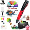 3D Printing Pen with 12 Colors PLA Filament Support ABS/PLA Filament DIY Drawing Gift for Kids with LCD Screen - Red