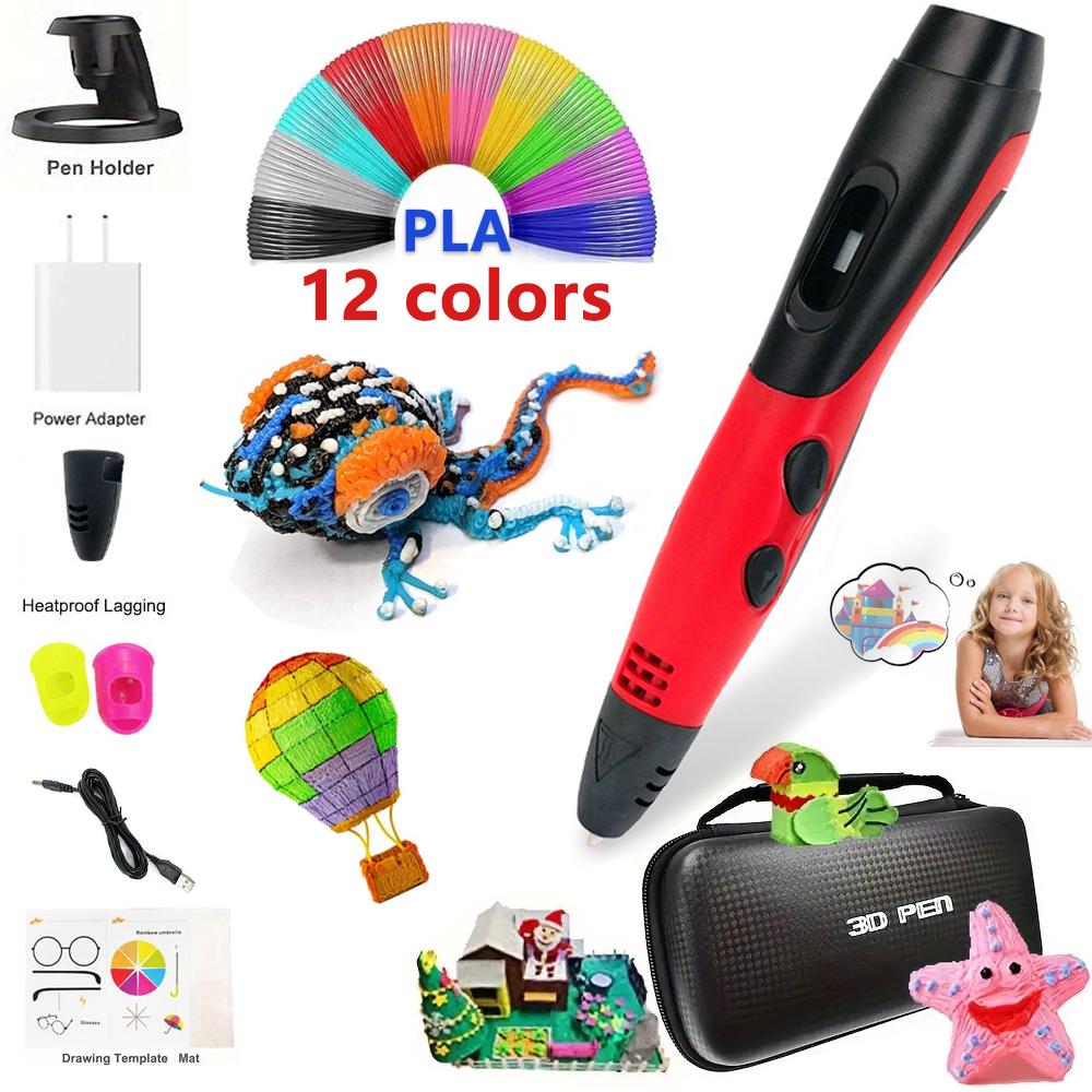 

Ручка для 3D-печати с 12 цветами PLA-пластика, поддержка ABS/PLA-пластика, DIY-рисование, подарок для детей с ЖК-экраном - Красный