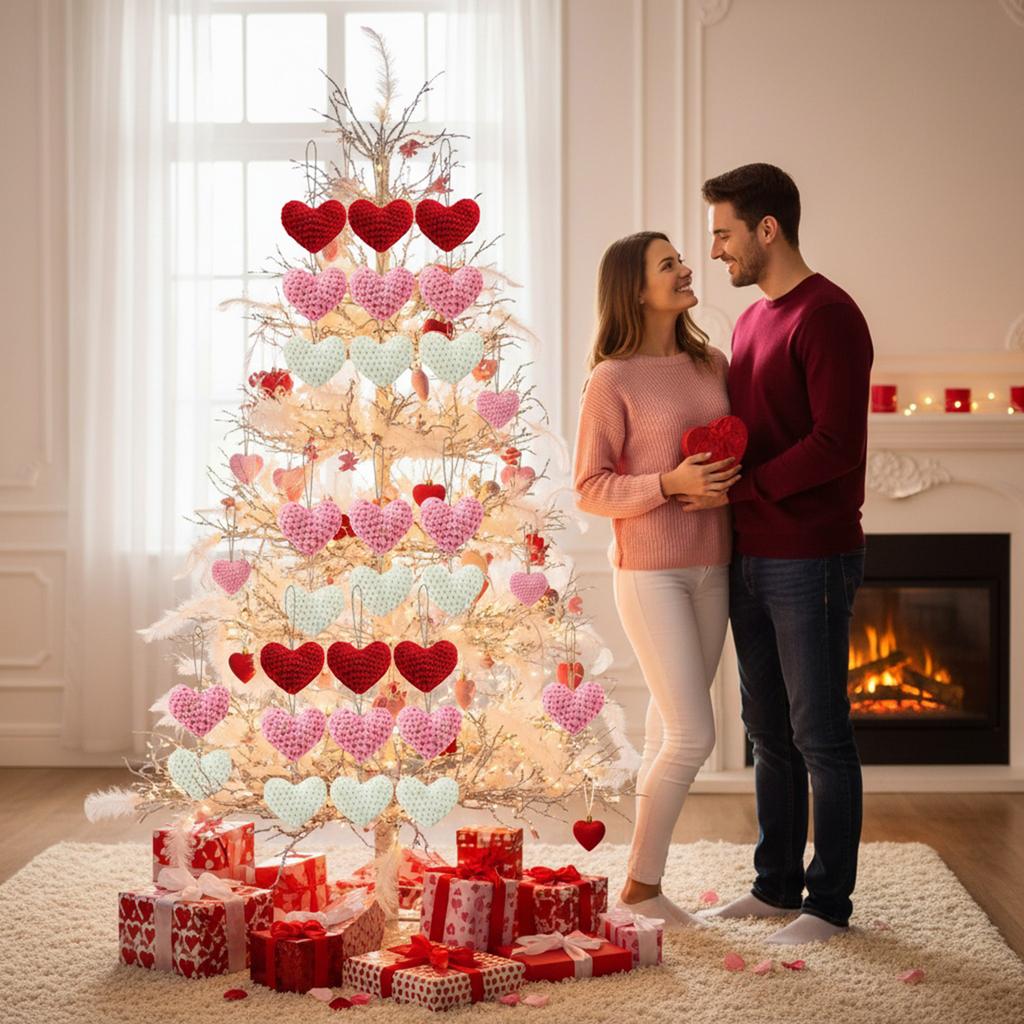 12 Pezzi Ornamento ad Uncinetto a Forma di Cuore Albero Fatto a Mano Rosso Rosa Bianco Riempitivo per Vaso Ciotola San Valentino Regalo di San Valentino per Decorazioni Feste in Casa