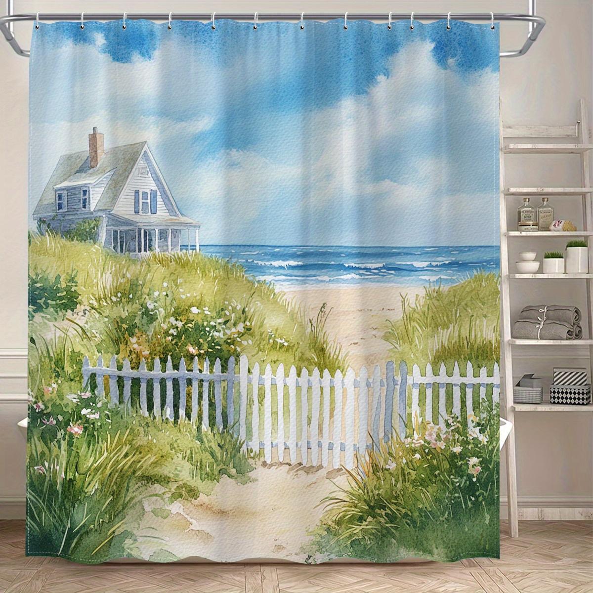 

1 Piece High Quality Polyester Shower Curtain - Summer Healing Beach House Theme, The Perfect Bathroom Decor For All Seasons W60H190(CM)-1 Pcs