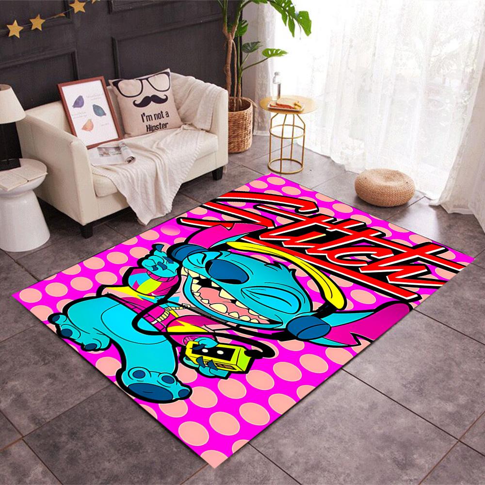 Stitch Stars Fantasy Artwork Disney Cartoon Theme Anti-Slip Rug - Polyester, Home Decor, Suitable for Bedrooms, Living Rooms, Doorways, and Studios